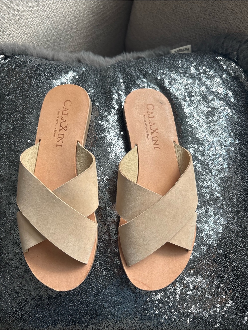 Women's Beige Crisscross Slide Sandals